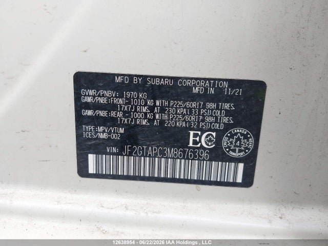Subaru Crosstrek Touring 2021 JF2GTAPC3M8676396 Image 9