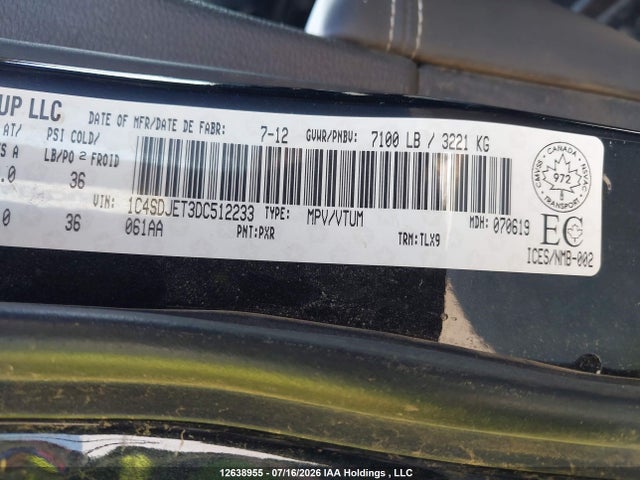 12638955 :رقم المزاد ، 1C4SDJET3DC512233 vin ، 2013 Dodge Durango Citadel مزاد بيع