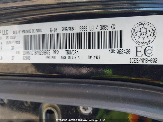 Продажа на аукционе авто 2010 Dodge Ram 1500 Trx, vin: 1D7RV1CT6AS258975, номер лота: 12638957