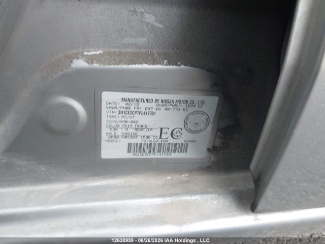 2015 Nissan Versa Note 1.6 S/1.6 Sl/1.6 Sr/1.6 Sv მანქანა იყიდება აუქციონზე, vin: 3N1CE2CP7FL417391, აუქციონის ნომერი: 12638959