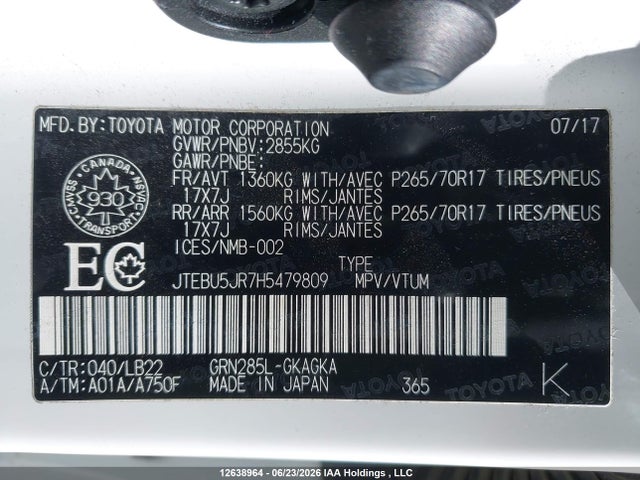 Toyota 4RUNNER SR5 2017 JTEBU5JR7H5479809 Image 9