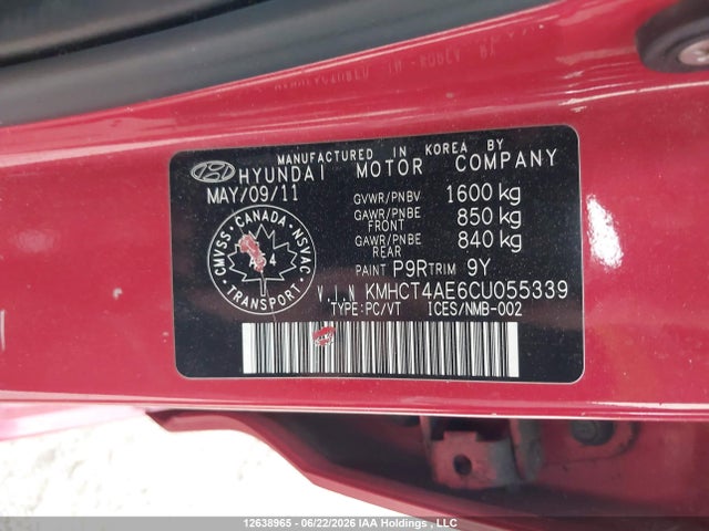 12638965 :رقم المزاد ، KMHCT4AE6CU055339 vin ، 2012 Hyundai Accent Gls/gs مزاد بيع