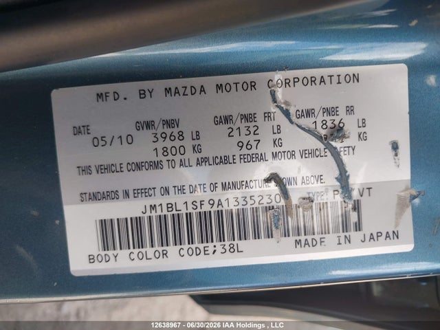 Aukcja sprzedaży 2010 Mazda 3 I, vin: JM1BL1SF9A1335230, numer aukcji: 12638967