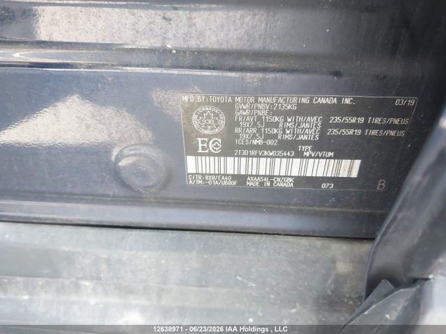 2019 Toyota Rav4 Limited მანქანა იყიდება აუქციონზე, vin: 2T3D1RFV3KW035443, აუქციონის ნომერი: 12638971