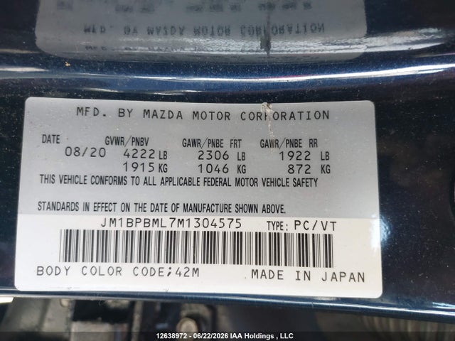 JM1BPBML7M1304575 Mazda Mazda3 Gt