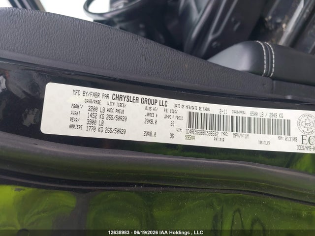 12638983 :رقم المزاد ، 1D4RE5GG8BC598562 vin ، 2011 Dodge Durango Citadel مزاد بيع