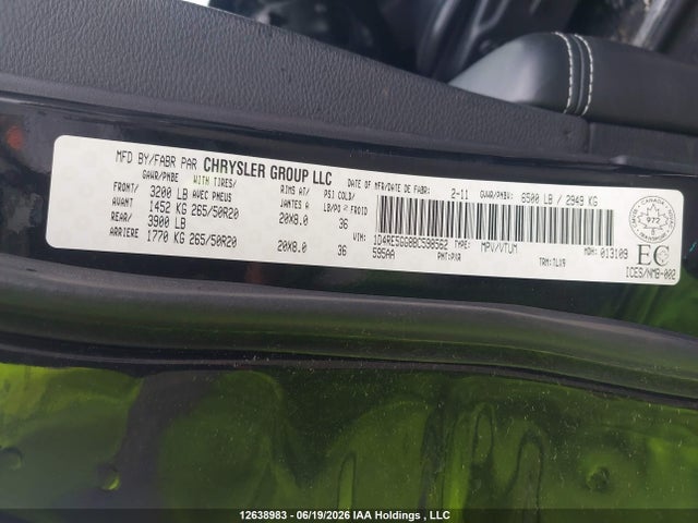 12638983 :رقم المزاد ، 1D4RE5GG8BC598562 vin ، 2011 Dodge Durango Citadel مزاد بيع