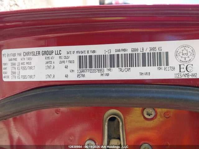 Продаж на аукціоні авто 2013 Ram 1500 St, vin: 1C6RR7FP2DS578953, номер лоту: 12638984
