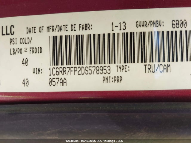 Продаж на аукціоні авто 2013 Ram 1500 St, vin: 1C6RR7FP2DS578953, номер лоту: 12638984