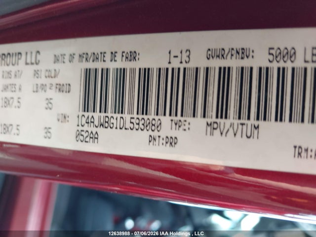 Продаж на аукціоні авто 2013 Jeep Wrangler Sahara, vin: 1C4AJWBG1DL593080, номер лоту: 12638988