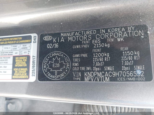 Aukcja sprzedaży 2017 Kia Sportage Lx, vin: KNDPMCAC9H7056552, numer aukcji: 12638999