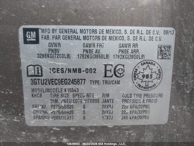 GMC Sierra 1500 Slt 2014 3GTU2VEC9EG245877 Image 9