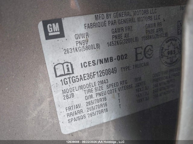 12639008 :رقم المزاد ، 1GTG5AE36F1260849 vin ، 2015 Gmc Canyon 2wd مزاد بيع