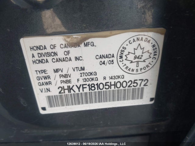 12639012 :رقم المزاد ، 2HKYF18105H002572 vin ، 2005 Honda Pilot Lx مزاد بيع