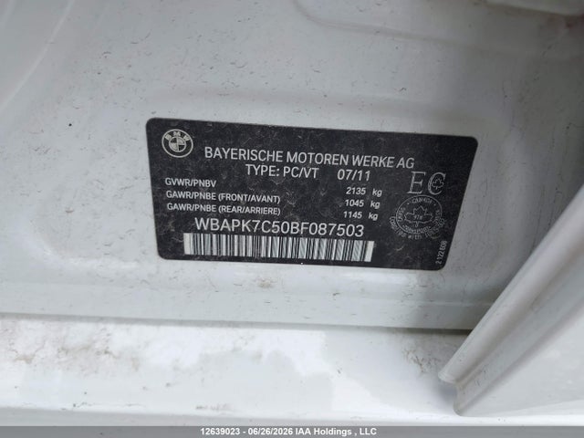 12639023 :رقم المزاد ، WBAPK7C50BF087503 vin ، 2011 Bmw 328 Xi مزاد بيع