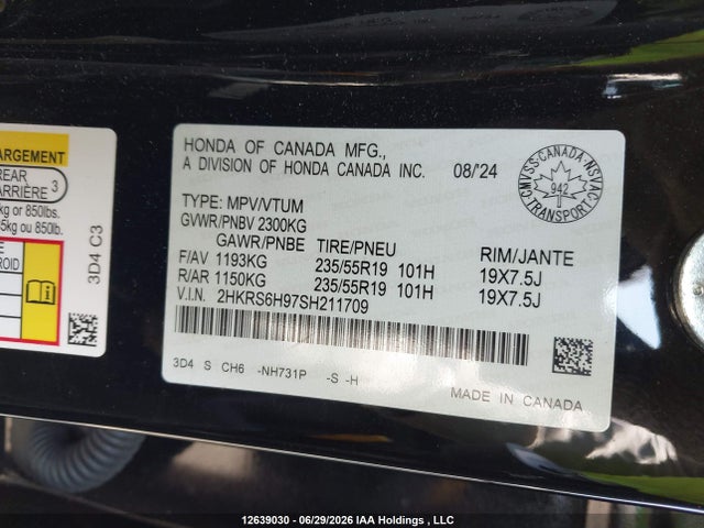 Продажа на аукционе авто 2025 Honda Cr-v Hybrid, vin: 2HKRS6H97SH211709, номер лота: 12639030