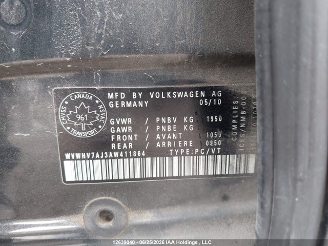 12639040 :رقم المزاد ، WVWHV7AJ3AW411864 vin ، 2010 Volkswagen Golf Gti 5-door مزاد بيع