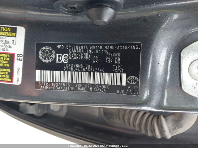 Продаж на аукціоні авто 2010 Toyota Corolla S/le/xle, vin: 2T1BU4EE6AC342746, номер лоту: 12639051