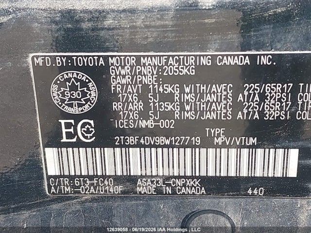 2011 Toyota Rav4 მანქანა იყიდება აუქციონზე, vin: 2T3BF4DV9BW127719, აუქციონის ნომერი: 12639058