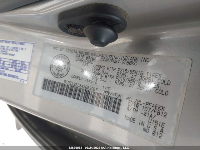 Продаж на аукціоні авто 2004 Toyota Sienna Ce/le, vin: 5TDZA23C34S003967, номер лоту: 12639064