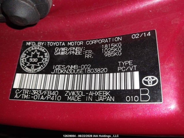 2014 Toyota Prius მანქანა იყიდება აუქციონზე, vin: JTDKN3DU5E1803820, აუქციონის ნომერი: 12639084