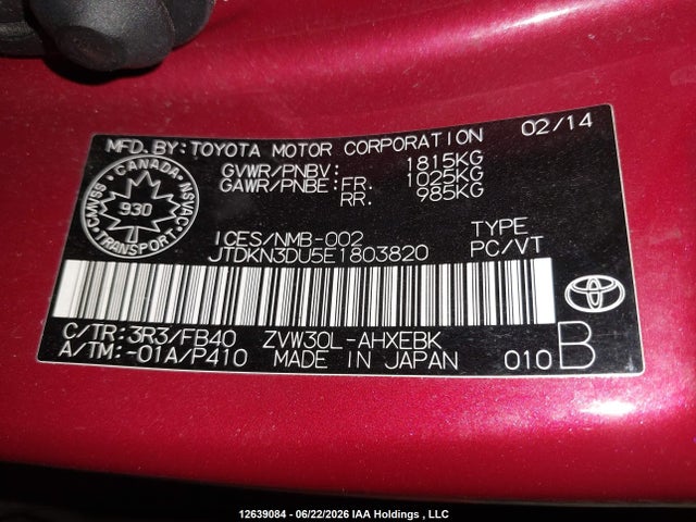 2014 Toyota Prius მანქანა იყიდება აუქციონზე, vin: JTDKN3DU5E1803820, აუქციონის ნომერი: 12639084