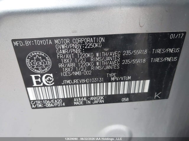 2017 Toyota Rav4 Hv Limited მანქანა იყიდება აუქციონზე, vin: JTMDJREV8HD103131, აუქციონის ნომერი: 12639090