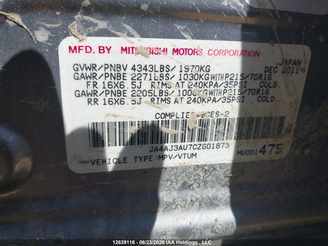 Продаж на аукціоні авто 2012 Mitsubishi Rvr Se, vin: JA4AJ3AU7CZ601873, номер лоту: 12639116