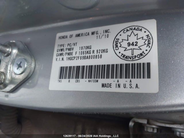 Aukcja sprzedaży 2011 Honda Accord Se, vin: 1HGCP2F69BA800858, numer aukcji: 12639117