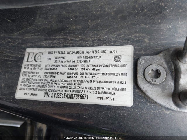Tesla MODEL 3 2021 5YJ3E1EA3MF986671 Image 17