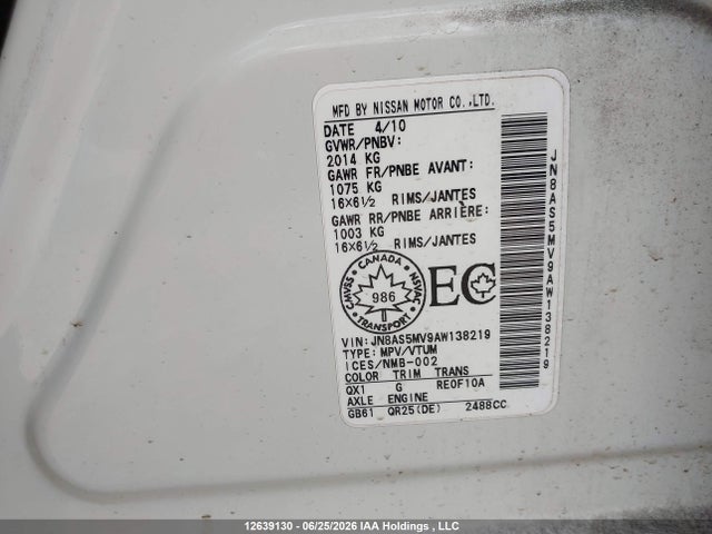 Aukcja sprzedaży 2010 Nissan Rogue, vin: JN8AS5MV9AW138219, numer aukcji: 12639130