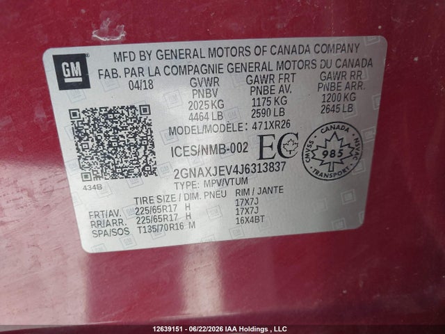 2GNAXJEV4J6313837 Chevrolet EQUINOX LT