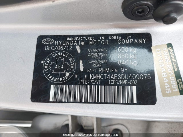 Aukcja sprzedaży 2013 Hyundai Accent Gl, vin: KMHCT4AE3DU409075, numer aukcji: 12639158