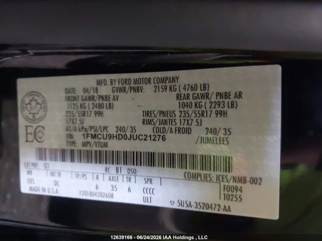 Ford ESCAPE SEL 2018 1FMCU9HD0JUC21276 Image 9