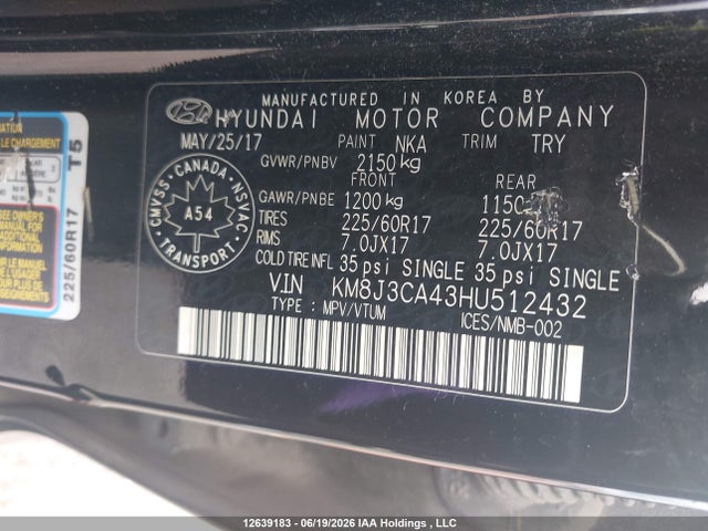 Aukcja sprzedaży 2017 Hyundai Tucson Limited/sport And Eco/se, vin: KM8J3CA43HU512432, numer aukcji: 12639183
