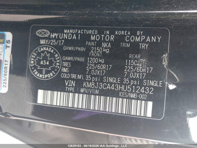 KM8J3CA43HU512432 Hyundai Tucson Limited/sport And Eco/se