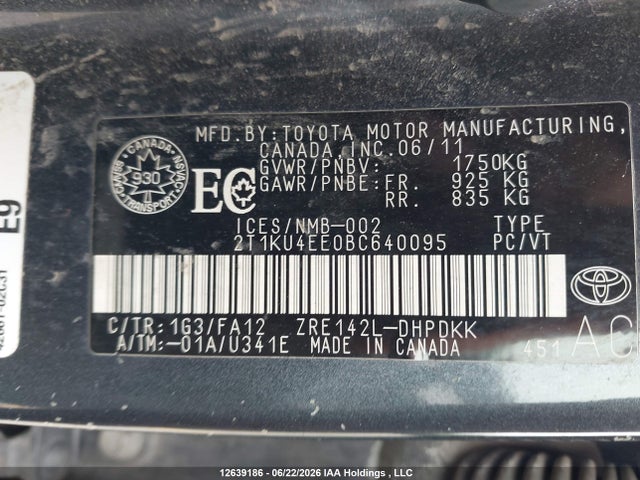 2011 Toyota Matrix მანქანა იყიდება აუქციონზე, vin: 2T1KU4EE0BC640095, აუქციონის ნომერი: 12639186