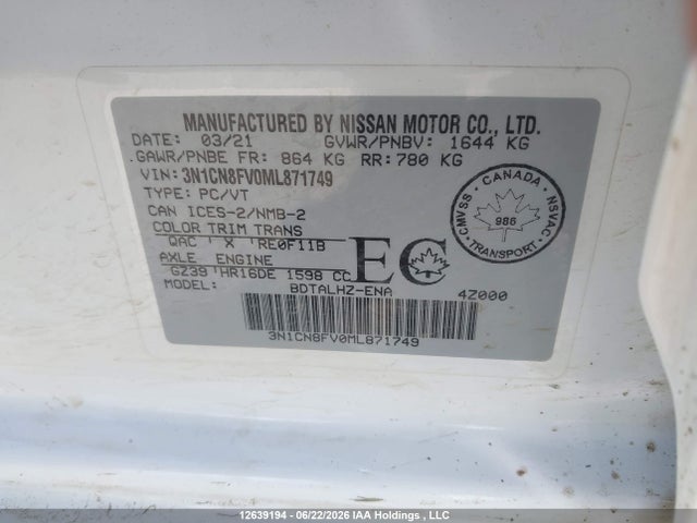 Nissan VERSA SR 2021 3N1CN8FV0ML871749 Image 9