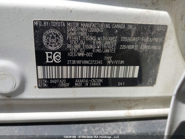 Toyota RAV4 LE 2022 2T3B1RFV8NC272345 Image 9