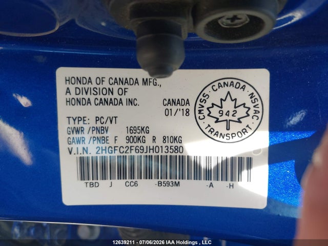 2018 Honda Civic Se მანქანა იყიდება აუქციონზე, vin: 2HGFC2F69JH013580, აუქციონის ნომერი: 12639211