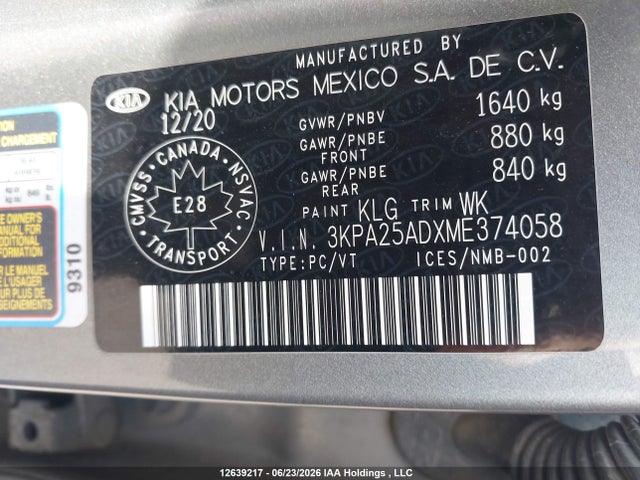 Продаж на аукціоні авто 2021 Kia Rio Lx Premium/lx+, vin: 3KPA25ADXME374058, номер лоту: 12639217