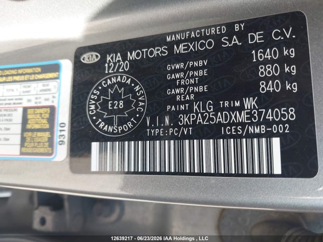 Продаж на аукціоні авто 2021 Kia Rio Lx Premium/lx+, vin: 3KPA25ADXME374058, номер лоту: 12639217