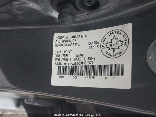Honda Civic Lx 2018 2HGFC2F65JH013740 Image 9