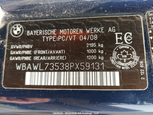 Aukcja sprzedaży 2008 Bmw 335 I, vin: WBAWL73538PX59131, numer aukcji: 12639224