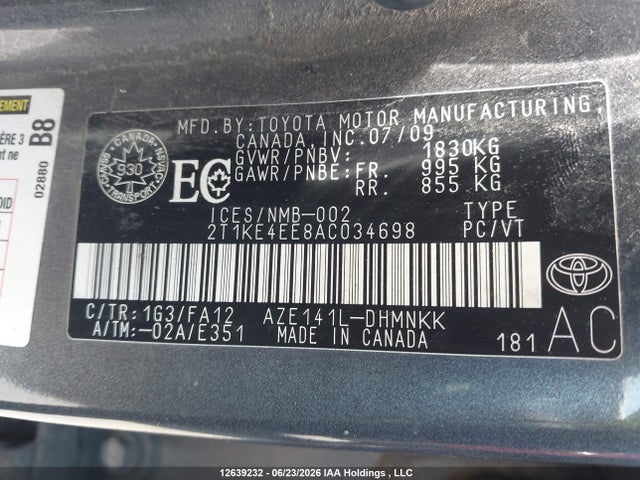 2010 Toyota Matrix Xr მანქანა იყიდება აუქციონზე, vin: 2T1KE4EE8AC034698, აუქციონის ნომერი: 12639232