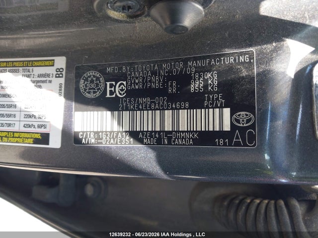 2010 Toyota Matrix Xr მანქანა იყიდება აუქციონზე, vin: 2T1KE4EE8AC034698, აუქციონის ნომერი: 12639232