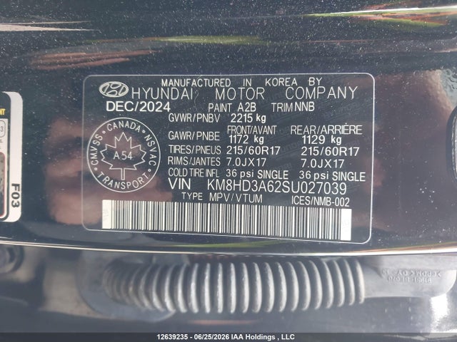 Продаж на аукціоні авто 2025 Hyundai Kona Electric Preferred With Trend Package, vin: KM8HD3A62SU027039, номер лоту: 12639235