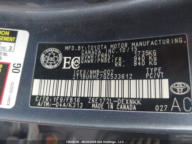 Toyota COROLLA LE 2016 2T1BURHE7GC533612 Image 9