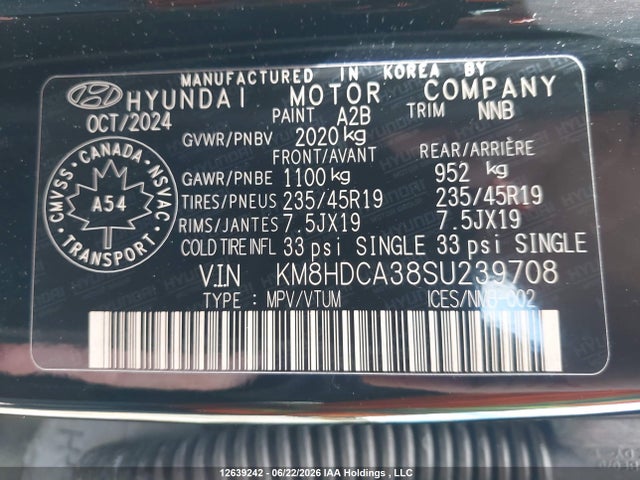 12639242 :رقم المزاد ، KM8HDCA38SU239708 vin ، 2025 Hyundai Kona Preferred Sport Awd مزاد بيع