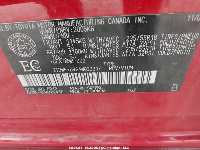 2010 Toyota Rav4 მანქანა იყიდება აუქციონზე, vin: 2T3WF4DV6AW023317, აუქციონის ნომერი: 12639253